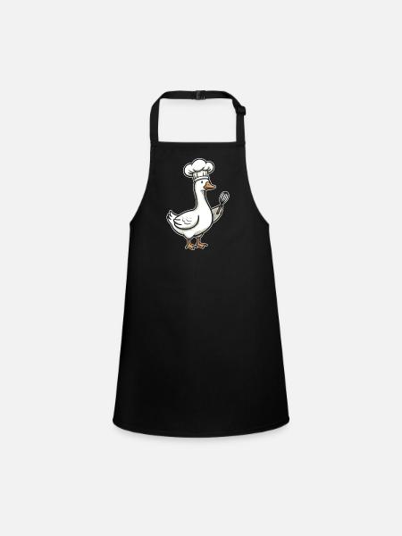 Kitchen Duck Chef Caricature - Children's Apron - black - Front