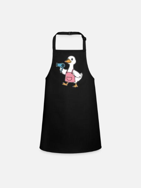 Canard avec sèche-cheveux en manteau rose - Tablier Enfant - noir - Devant