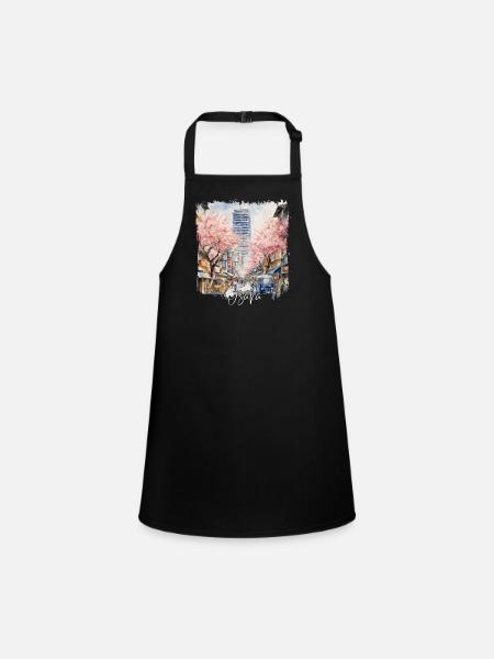 Osaka Watercolor, Osaka Japan - Children's Apron - black - Front