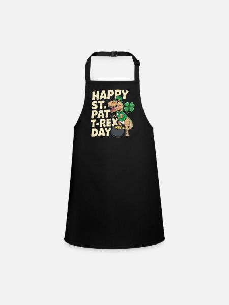 Dino Leprechaun St Patrick Day - Schürze für Kinder - Schwarz - Vorne