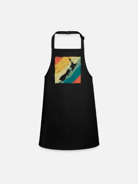 New Zealand Land Map Retro Logo Vintage NZ - Children's Apron - black - Front