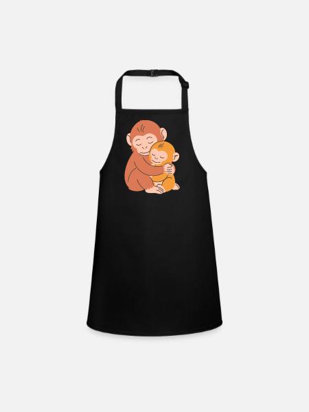 Monkey Mother and Baby Embrace - Children's Apron - black - Front