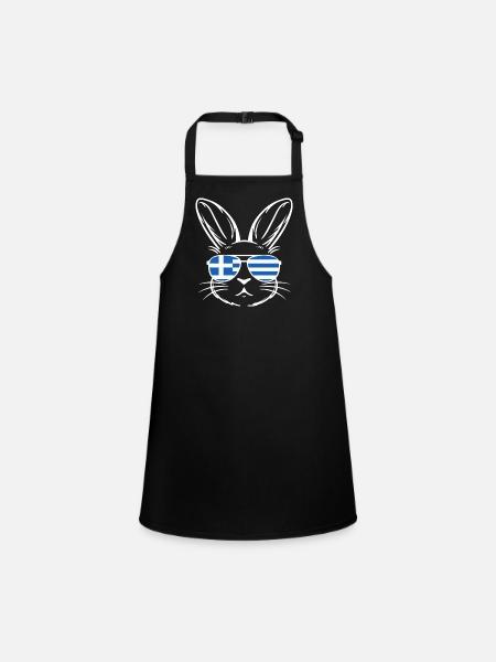 Griechische Oster-griechische Flagge Osterhase - Schürze für Kinder - Schwarz - Vorne