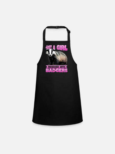 Funny Animal Badger - Children's Apron - black - Front