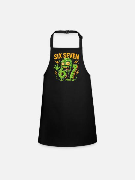 Six Seven 67 Zombie Horror Humor Italian Brainrot - Children's Apron - black - Front