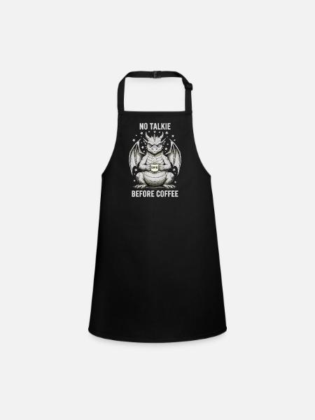 No Conversation Before Coffee Lover Dragon - Children's Apron - black - Front