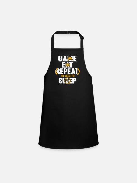 Game Eat Repeat – No Sleep Gamer - Children's Apron - black - Front