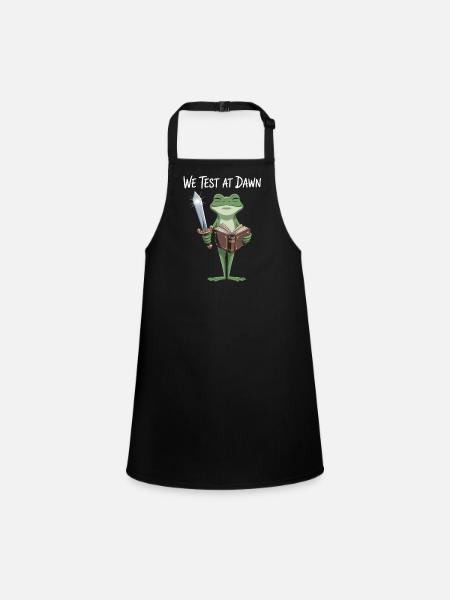 Dawn Test Frog: Sword & Scroll - Children's Apron - black - Front