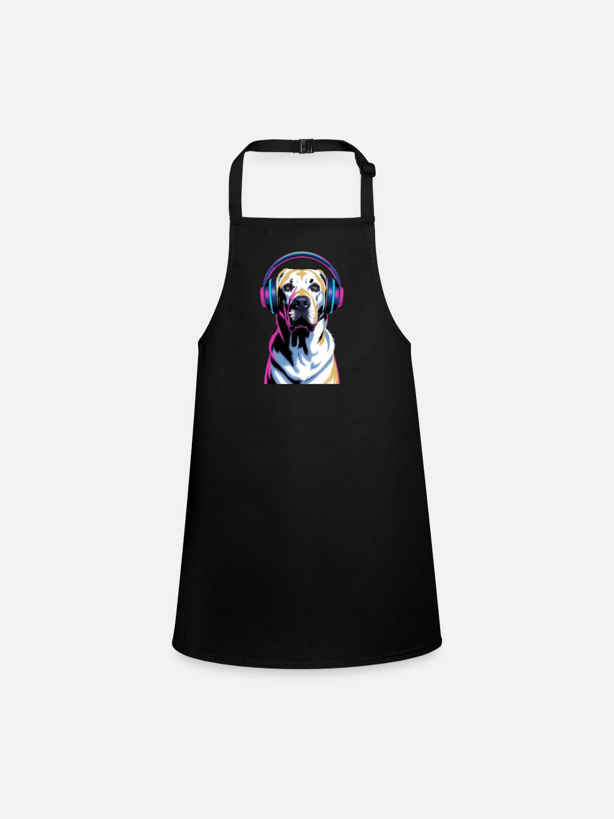 Labrador avec casque - Tablier Enfant - noir - Devant