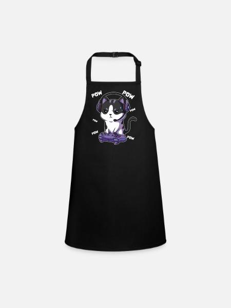 Cat gamer with headset - Children's Apron - black - Front