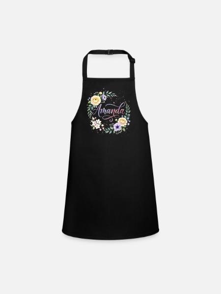 Amanda Flower Name Name Design - Tablier Enfant - noir - Devant