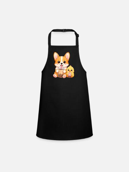 Niedliches Duo Corgi Hund süßes Küken - Schürze für Kinder - Schwarz - Vorne