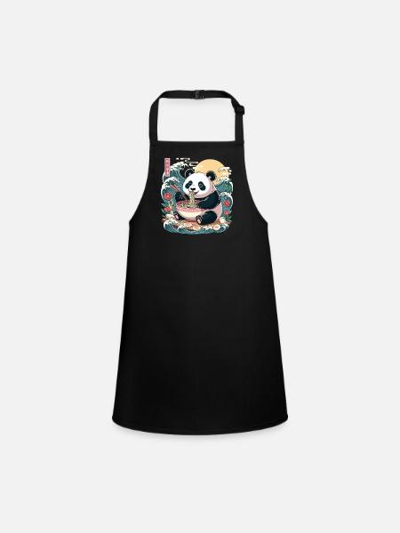 Kawaii Panda Ramen Lover Vagues d’anime mignonnes - Tablier Enfant - noir - Devant