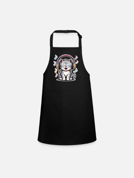 Music Cat - Children's Apron - black - Front
