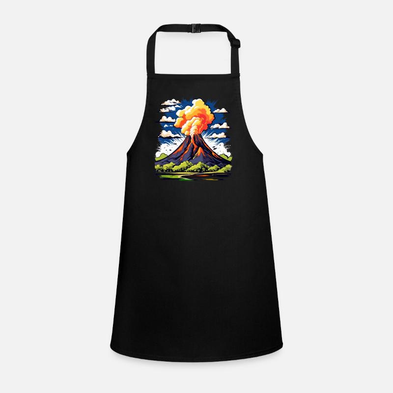 active volcano with ash cloud and lava flows Children's Apron