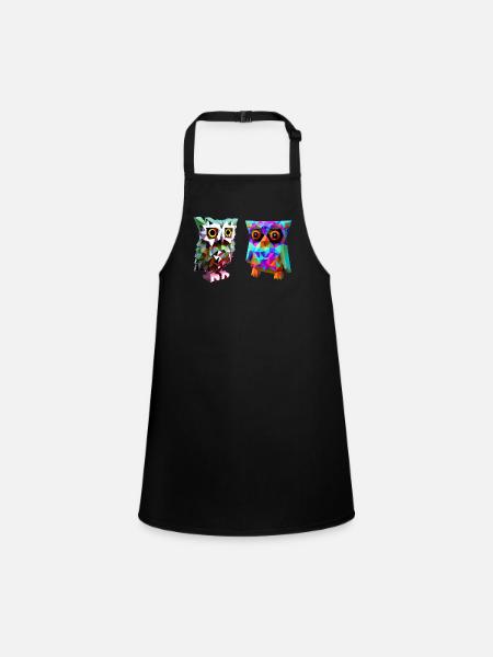 Polygon Owls - Children's Apron - black - Front