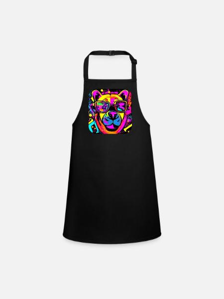 Neon Style Bear Neon Sign - Children's Apron - black - Front