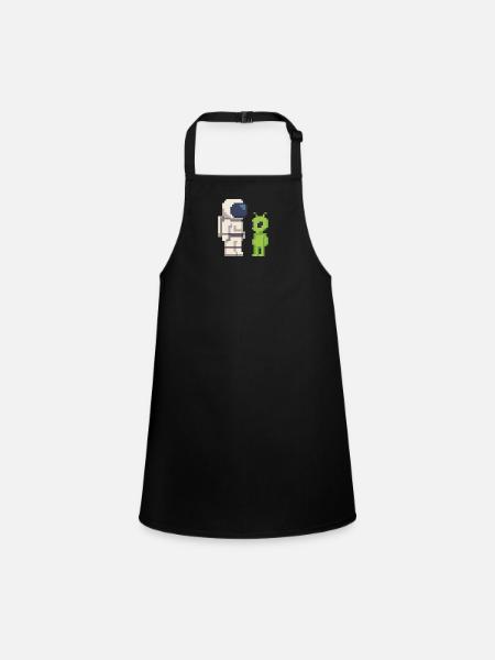Pixel Astronaut meets Alien - Children's Apron - black - Front