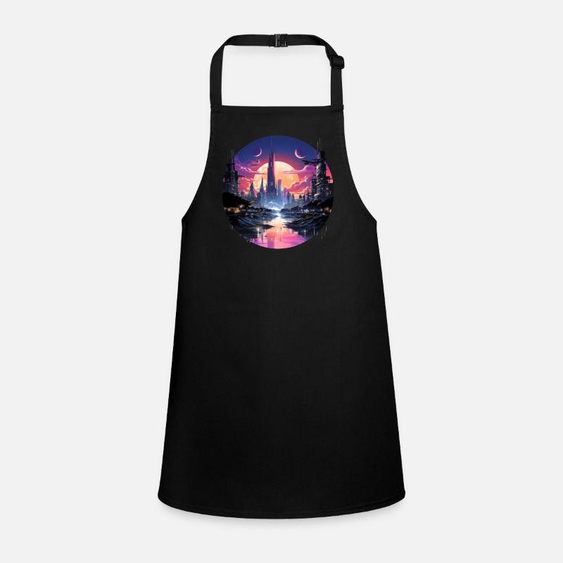 Futuristisches Cyberpunk Stadtbild, Synthwave Stil Schürze für Kinder