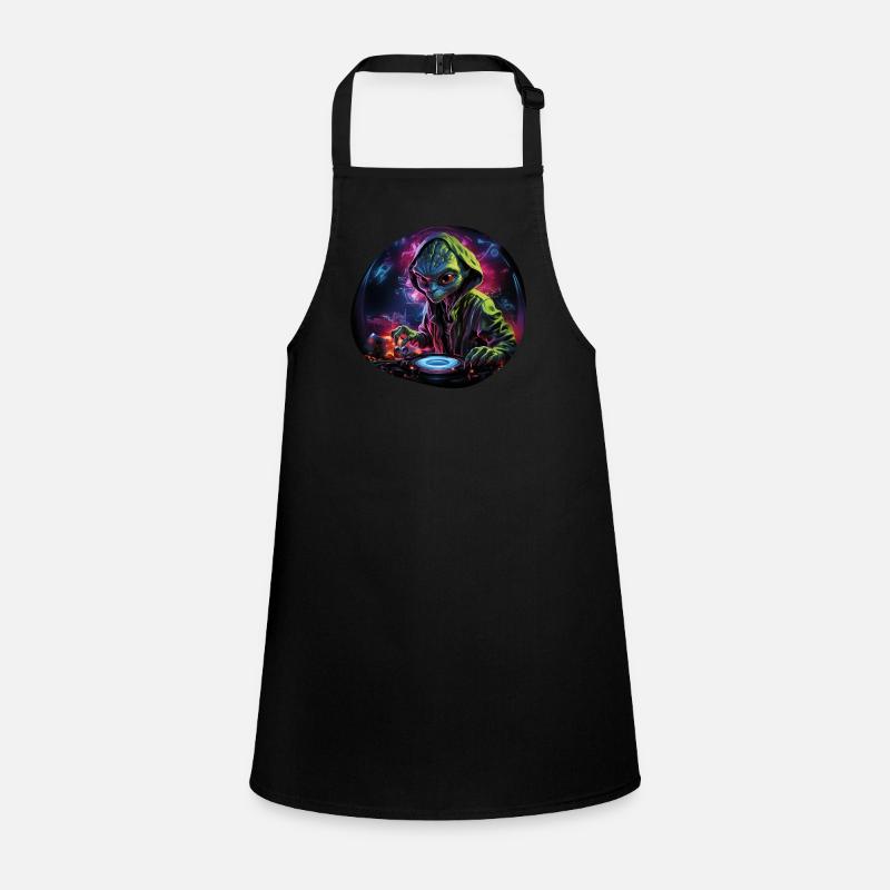 Alien DJ, Space DJ, Cosmic Beats, AlienCartoon, - Children's Apron - black