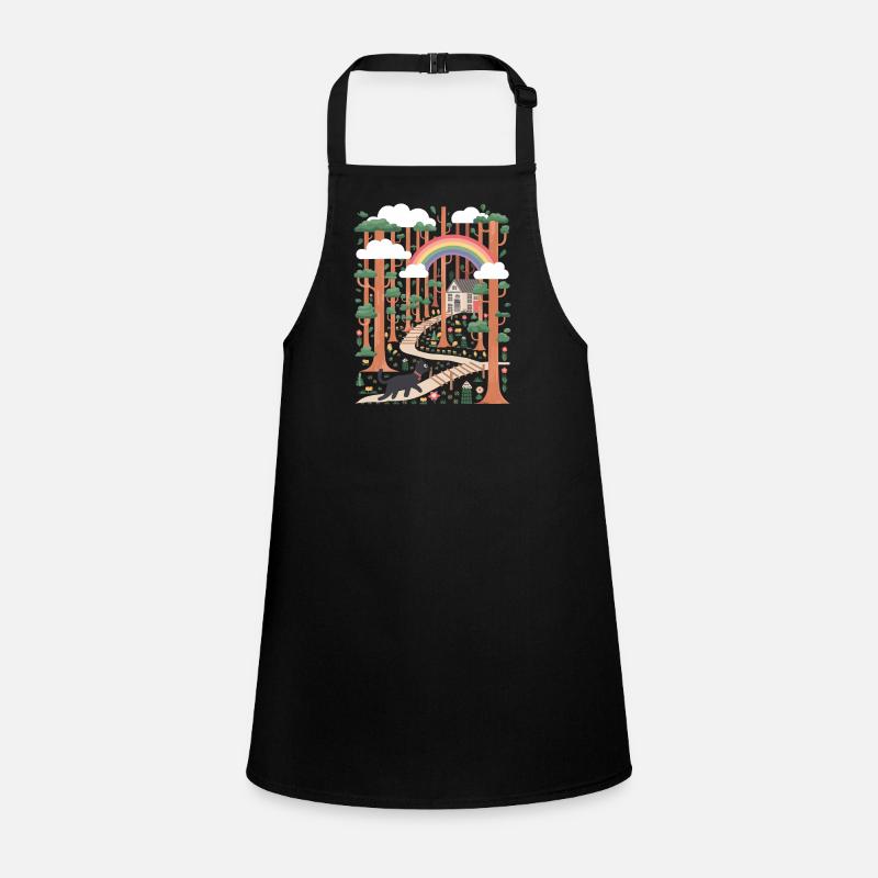 Cottagecore maison arc-en-ciel dans les bois avec chat Tablier Enfant