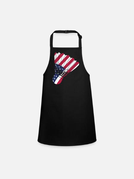 USA Badminton Player Lover American Flag Patriot - Children's Apron - black - Front