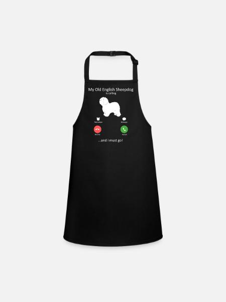 Old English Sheepdog Calling Phone Screen - Children's Apron - black - Front