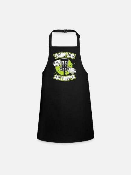 Throw Long And Prosper Basket Disc Disc Golfer - Children's Apron - black - Front