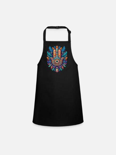 Spirituelle Hamsa Hand Federn Aesthetic Design - Schürze für Kinder - Schwarz - Vorne
