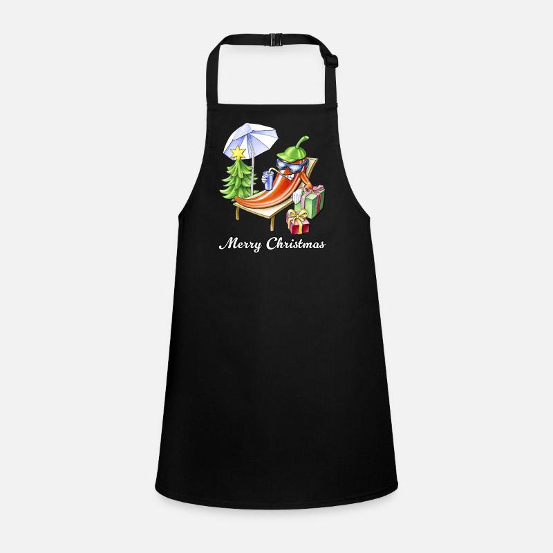 A Chili Merry Christmas under Sunshade and Tree - Children's Apron - black