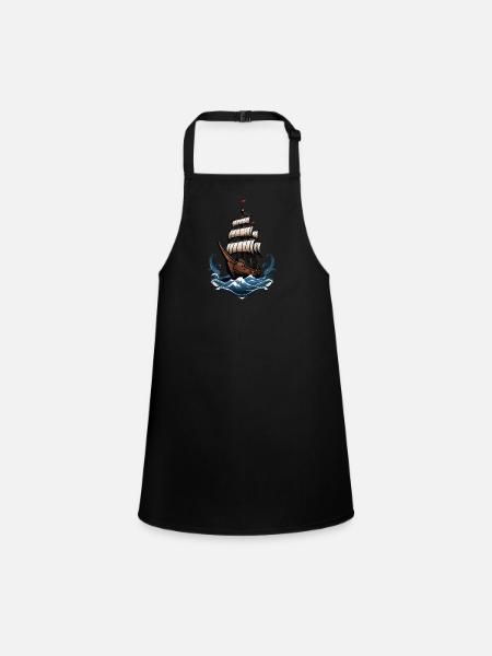 Majestic sailing ship on the high seas - Children's Apron - black - Front