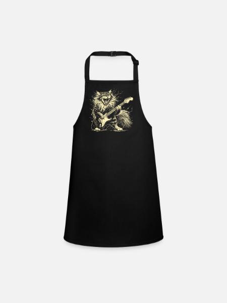 Rock Musik Katze Lustig Humor Geschenkidee - Schürze für Kinder - Schwarz - Vorne