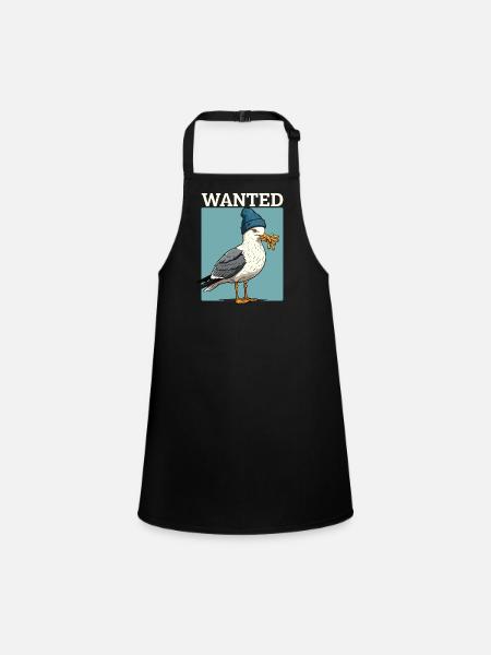 Wanted Seagull avec des frites bonnet illustration - Tablier Enfant - noir - Devant
