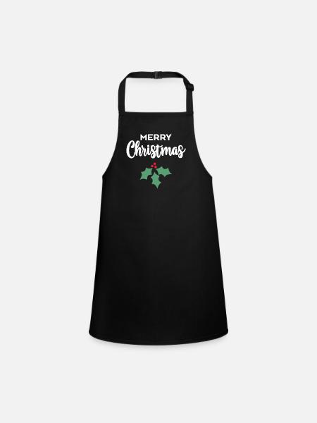 Merry Christmas Holly - Children's Apron - black - Front