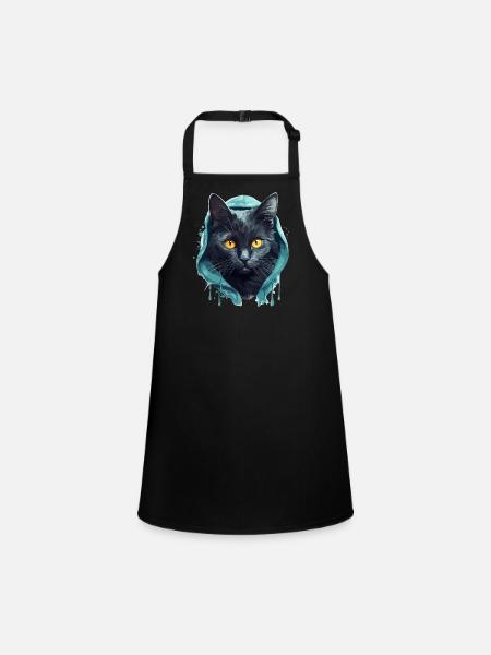 Katzenkopf Schwarze Katze Bombay Happy Cat Katzen - Schürze für Kinder - Schwarz - Vorne