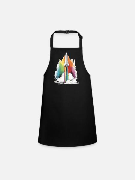 Regenbogen Rakete - Schürze für Kinder - Schwarz