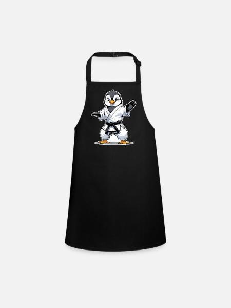 Martial Arts Penguin Karate, Kung Fu, Judo - Children's Apron - black - Front