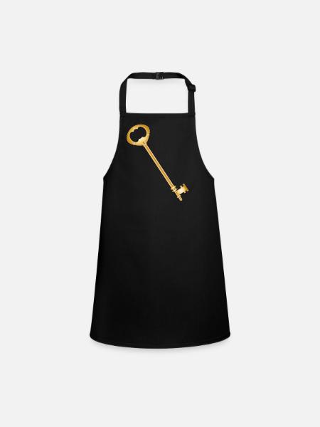 Antique Gold Tone Key Minimalist - Children's Apron - black - Front