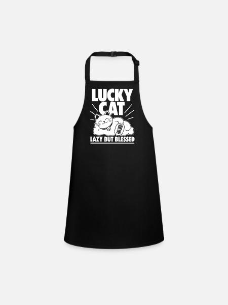 Chat Chanceux Paresseux - Tablier Enfant - noir - Devant