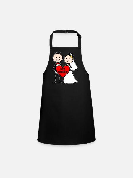 Couple de mariage Cartoon Heart Fraîchement marié - Tablier Enfant - noir - Devant
