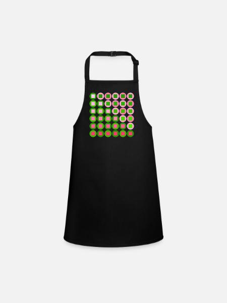 Cercles et carrés roses et verts dans le style Op Art - Tablier Enfant - noir - Devant