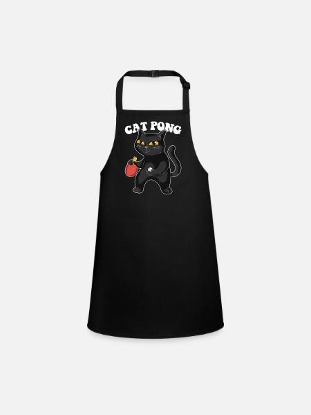 Table Tennis Katze Pingpong Outfit Cat Pong - Schürze für Kinder - Schwarz - Vorne
