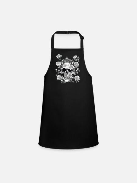 Totenkopf Rockmusik Rock-Skull - Schürze für Kinder - Schwarz - Vorne