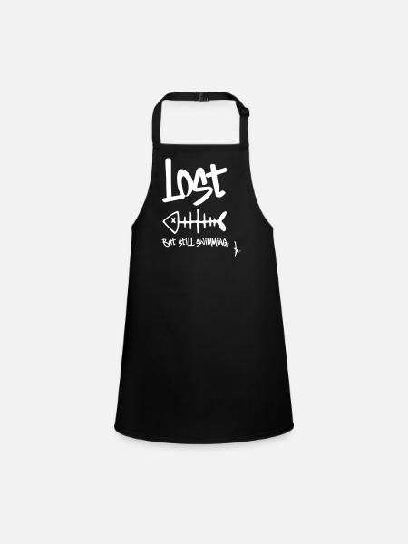 LOST – Mais je nage encore | Conception en arête de poisson - Tablier Enfant - noir - Devant
