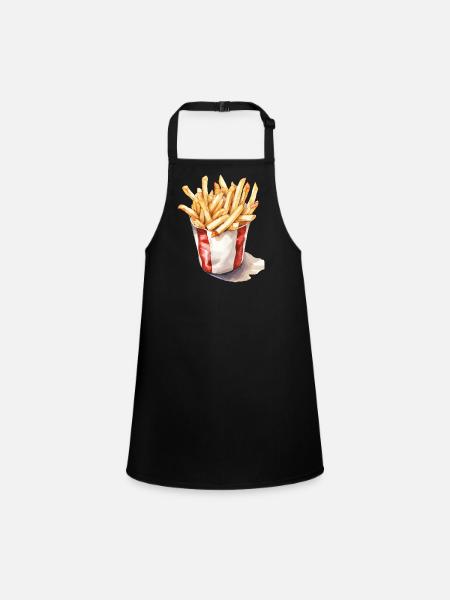 French Fries Art Illustration - Children's Apron - black - Front