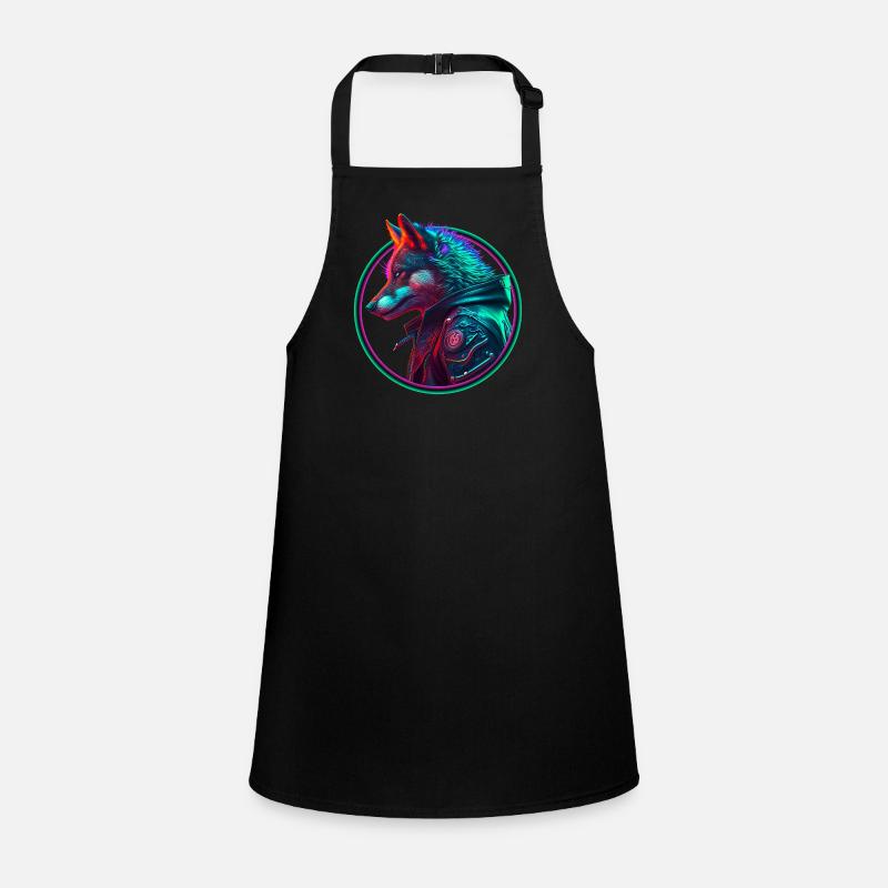 Neon Punk Wolf in leather jacket Children's Apron