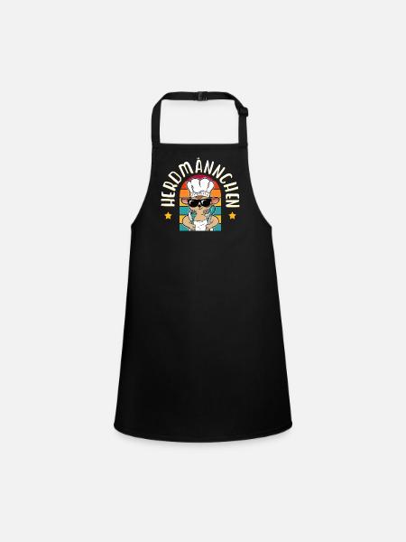 Herdmännchen Koch Hobbykoch Humor Geschenkidee - Schürze für Kinder - Schwarz - Vorne