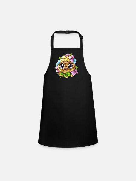 Cheerful Floral Waffle - Children's Apron - black - Front