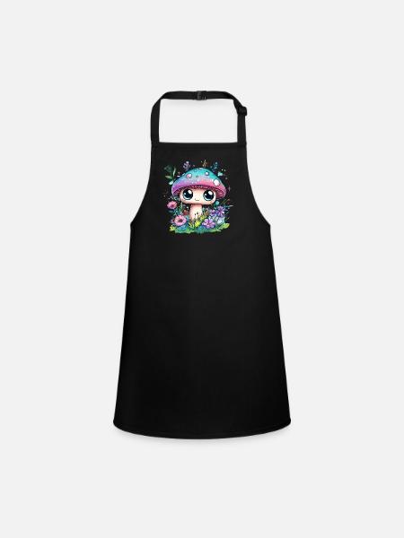 Champignon magique avec des fleurs - Tablier Enfant - noir - Devant