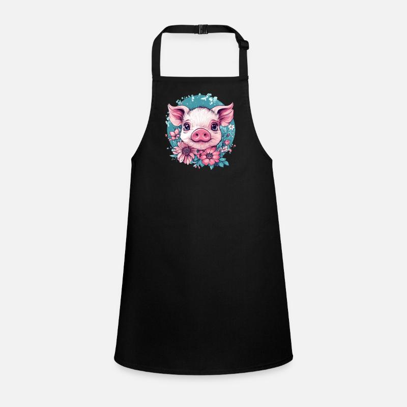 Cochon rose avec des fleurs Tablier Enfant